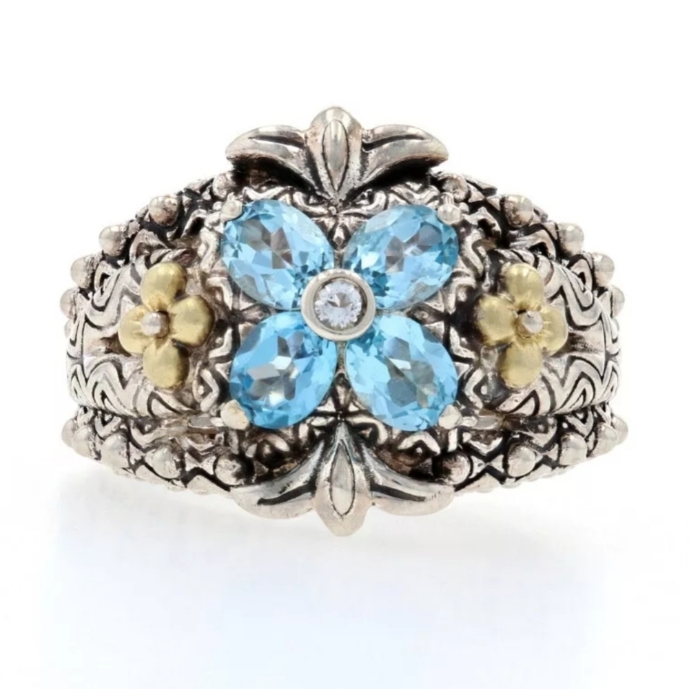 Genuine Barbara Bixby Blue Topaz Ring Sterling Silver & 18k Size 6.5